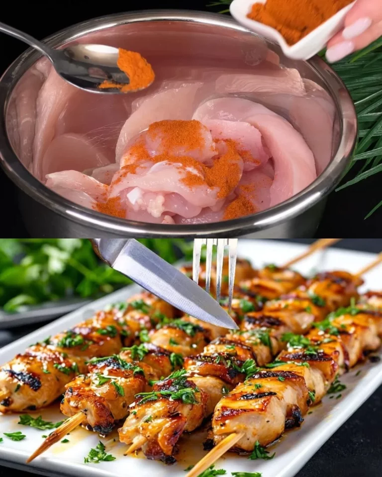 Heerlijke Kipsaté met kruiden-aardappelen en champignons op een bord