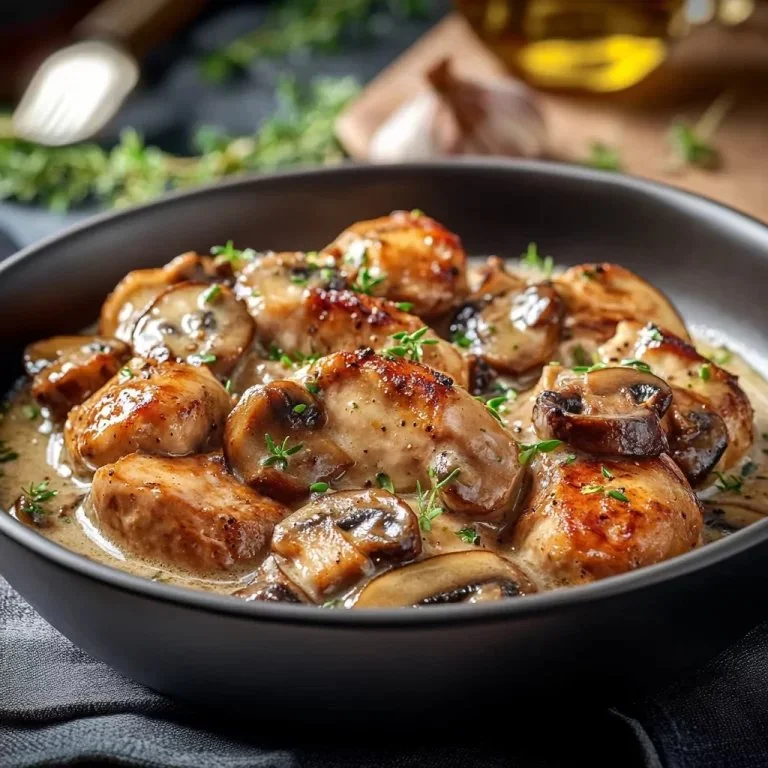 Klassieke Franse fricassee met vlees en champignons op een bord