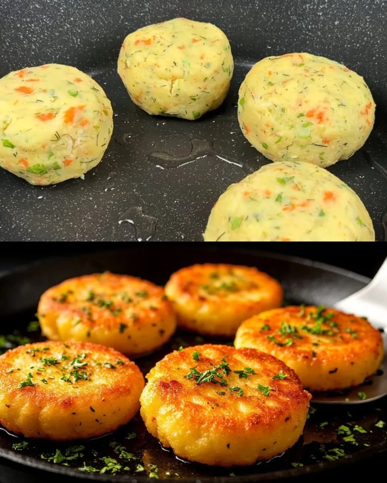 Knapperige aardappel wortelpasteitjes met romige champignon-dill saus