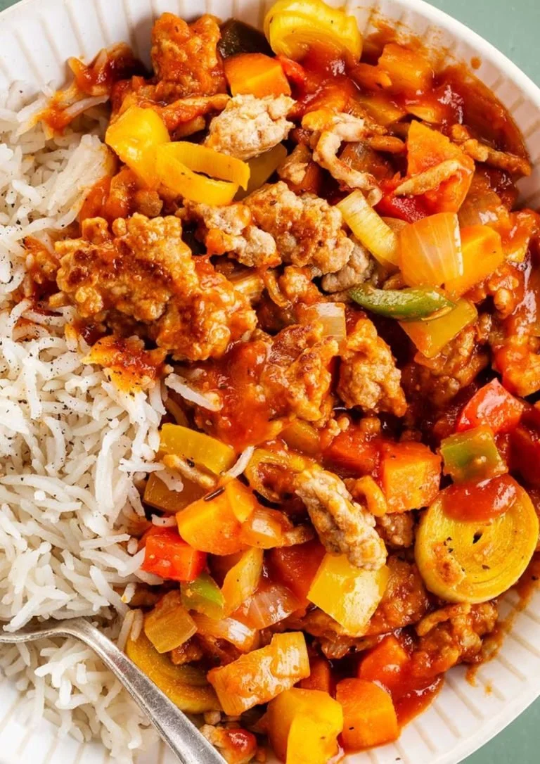 Mediterrane Gehakt Schotel met Rijst op een bord geserveerd