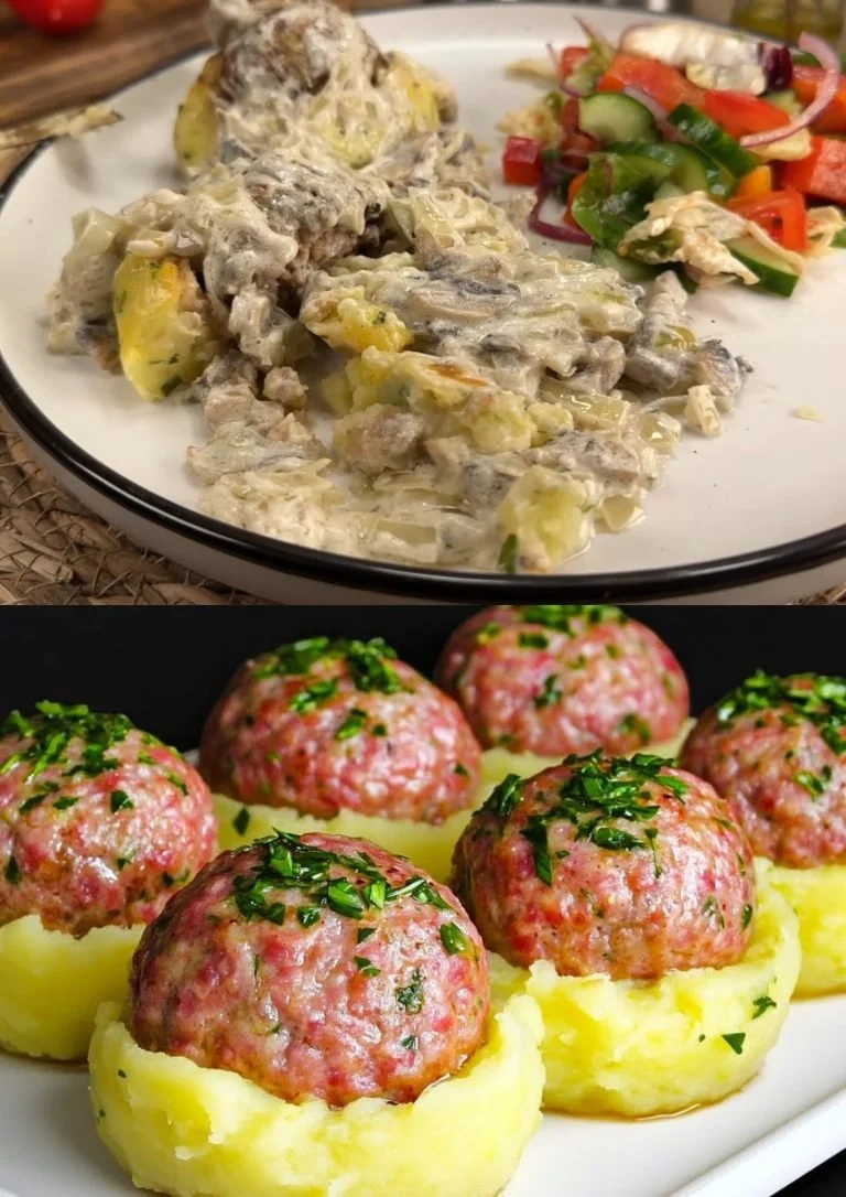 Nederlandse dorpsstijl gehaktballen met aardappelen en champignonroomsaus