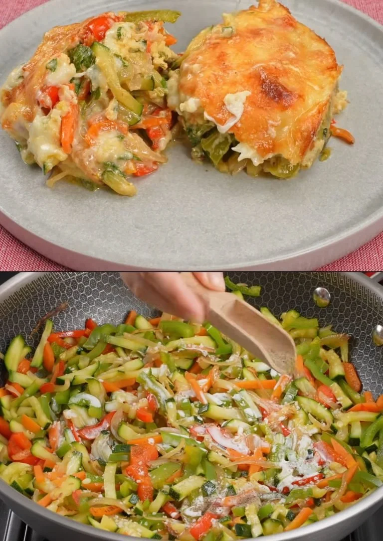 Oostenrijkse Zucchini Bak met Room op een bord, versierd met kruiden.
