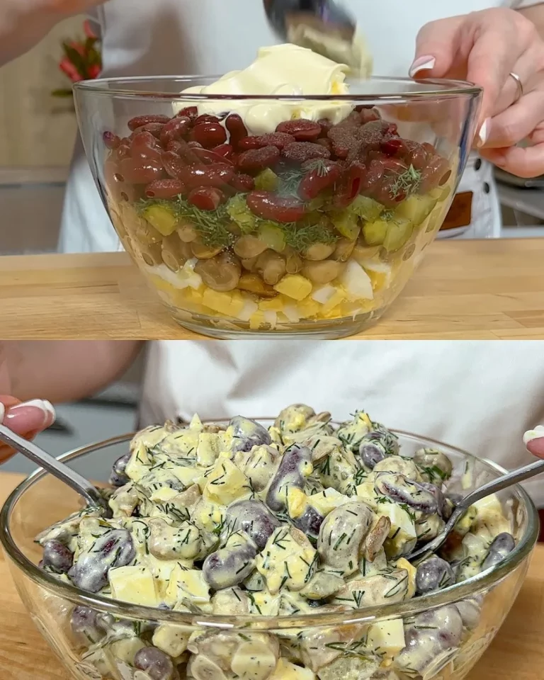 Paddenstoelen- en rode bonensalade met verse ingrediënten