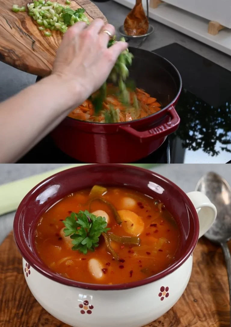 Prei en bonensoep recept met verse ingrediënten en kleurrijke presentatie