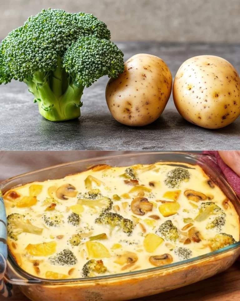 Romige aardappel broccolischotel met champignons en dille