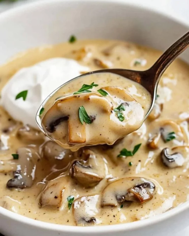 Romige champignonsoep met verse kruiden en champignons