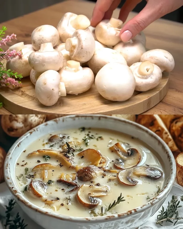 Romige champignonsoep met verse champignons en kruiden
