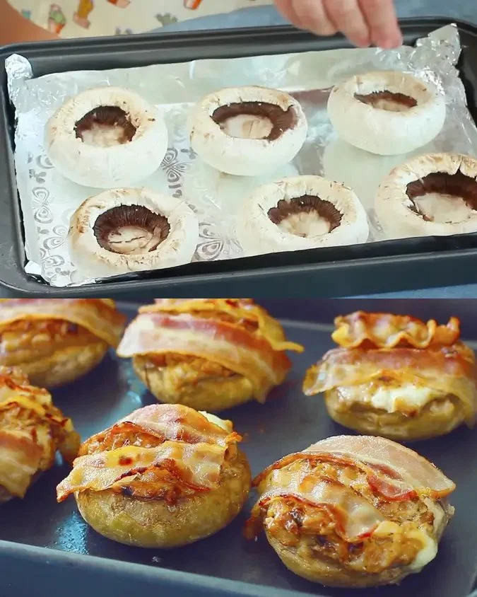 Romige gevulde champignons met spek als smakelijke borrelhap