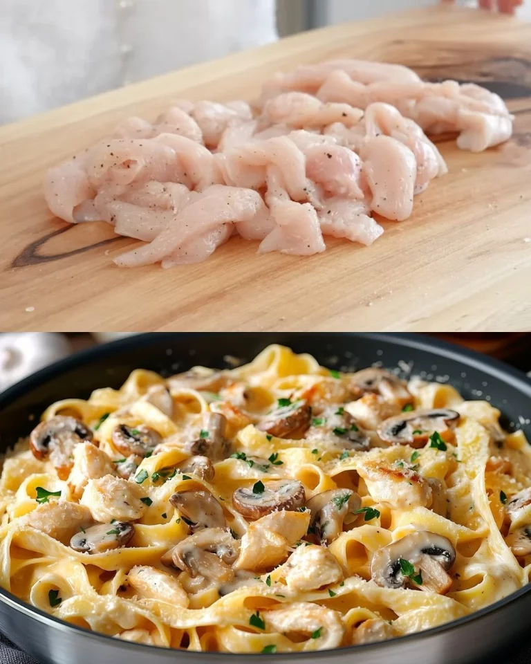 Romige Kip Champignon Pasta in Parmezaanse knoflooksaus gerecht