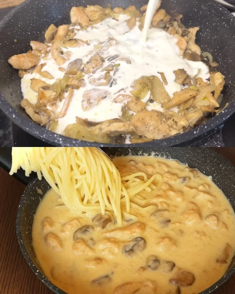 Romige Kip en Champignon Spaghetti met verse ingrediënten en kruiden