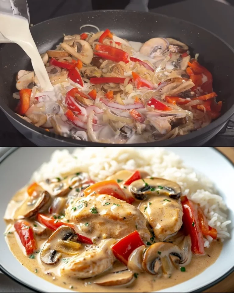 Romige kip met champignons en rijst, een heerlijke maaltijd