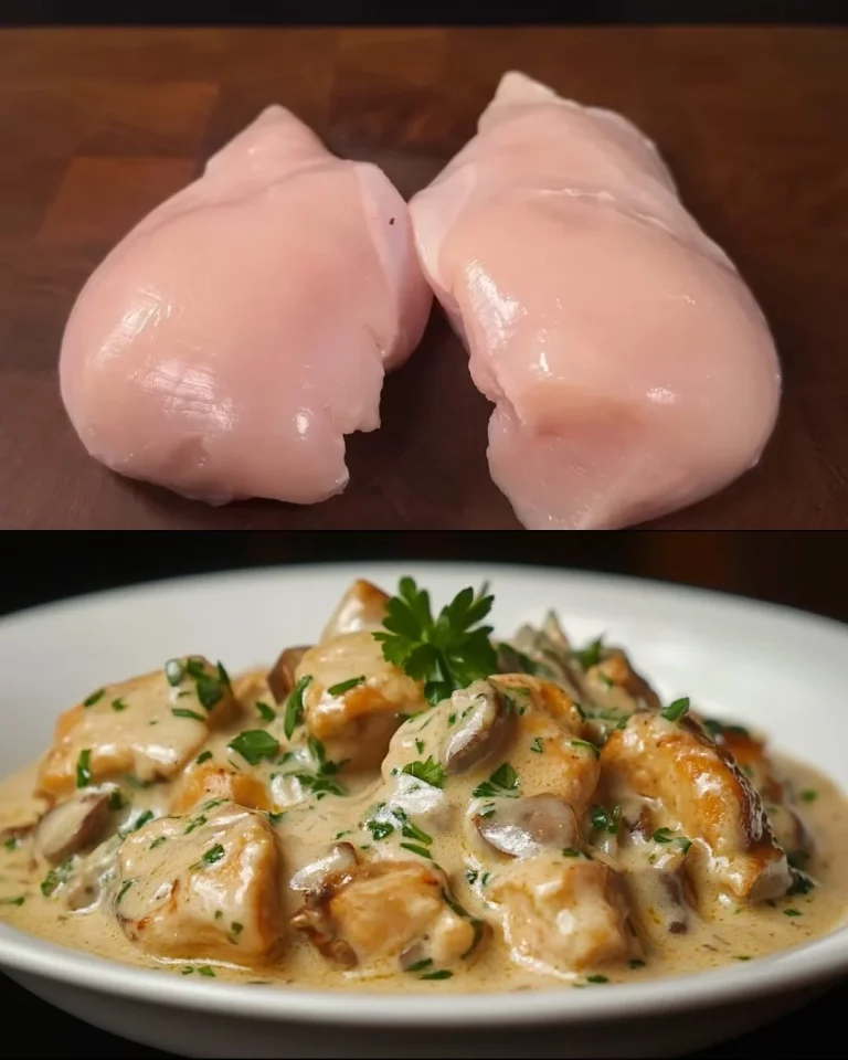 Romige knoflook champignon kip met verse ingrediënten op een bord