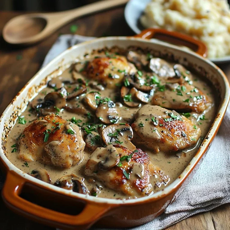 Romige knoflook champignon kippenbouten in een pan