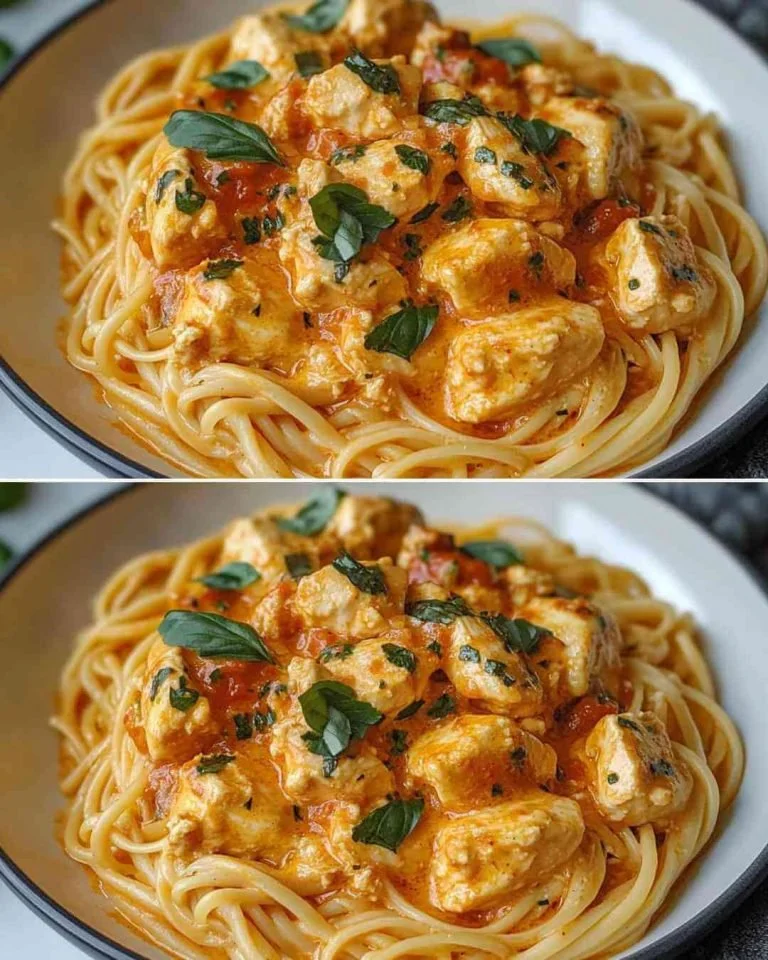 Romige marinara saus met basilicum en kipgerecht op een bord