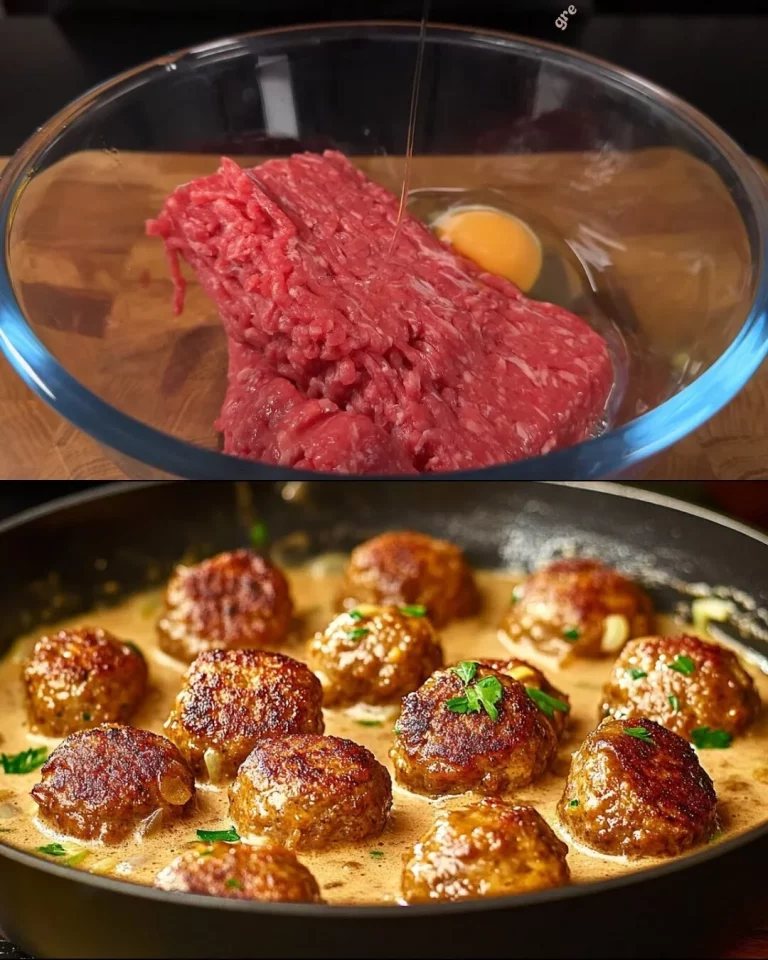 Romige mosterd gehaktballen geserveerd met knoflook chili pasta en champignon salade.