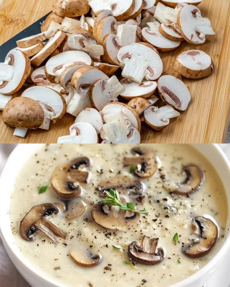 Romige shiitake en crimini champignon soep met sherry en tijm in een kom