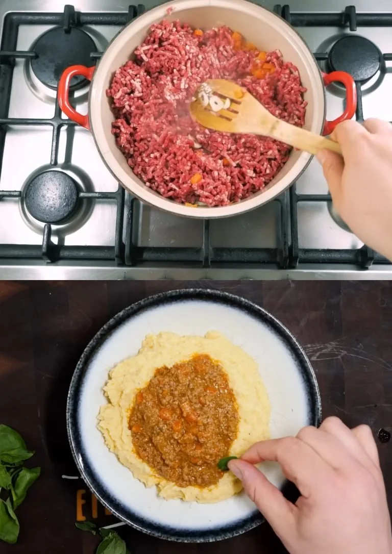 Romige wintergroente casserole met kruidensaus in een ovenschotel.