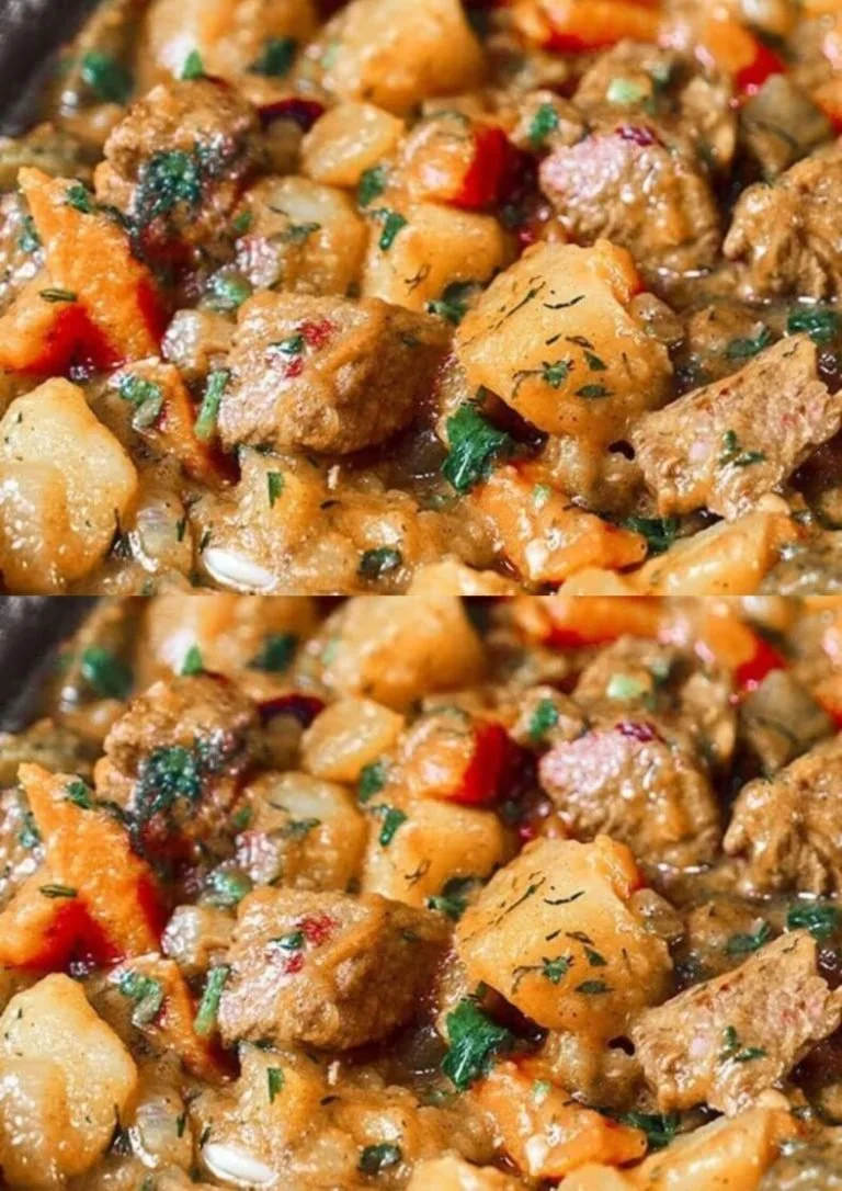 Snelle en heerlijke rundvlees- en aardappelstoofpot op een bord