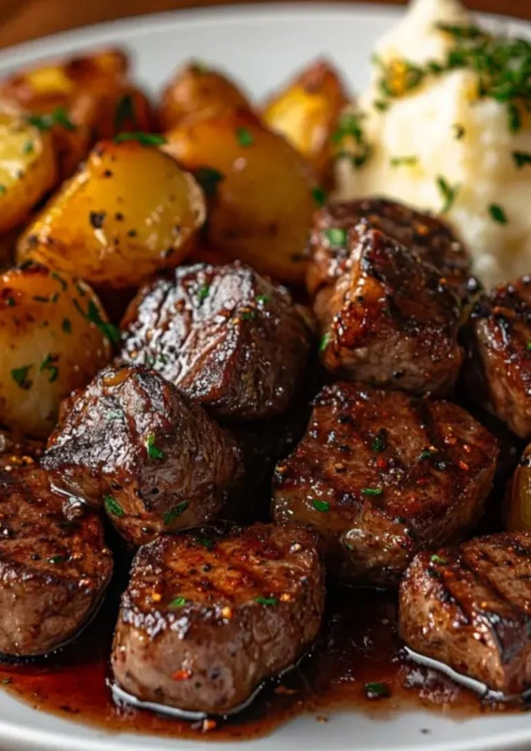 Heerlijke steakbites geserveerd met diverse aardappelen