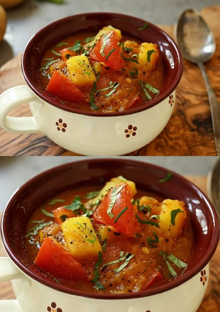Regenerend recept voor tomatensoep met aardappelen in een kom