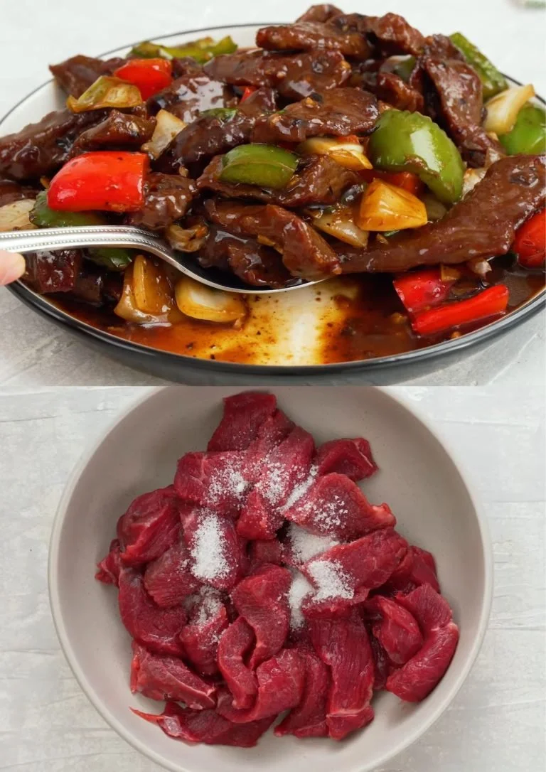 Traditioneel Chinees rundvlees in zwarte bonensaus op een bord
