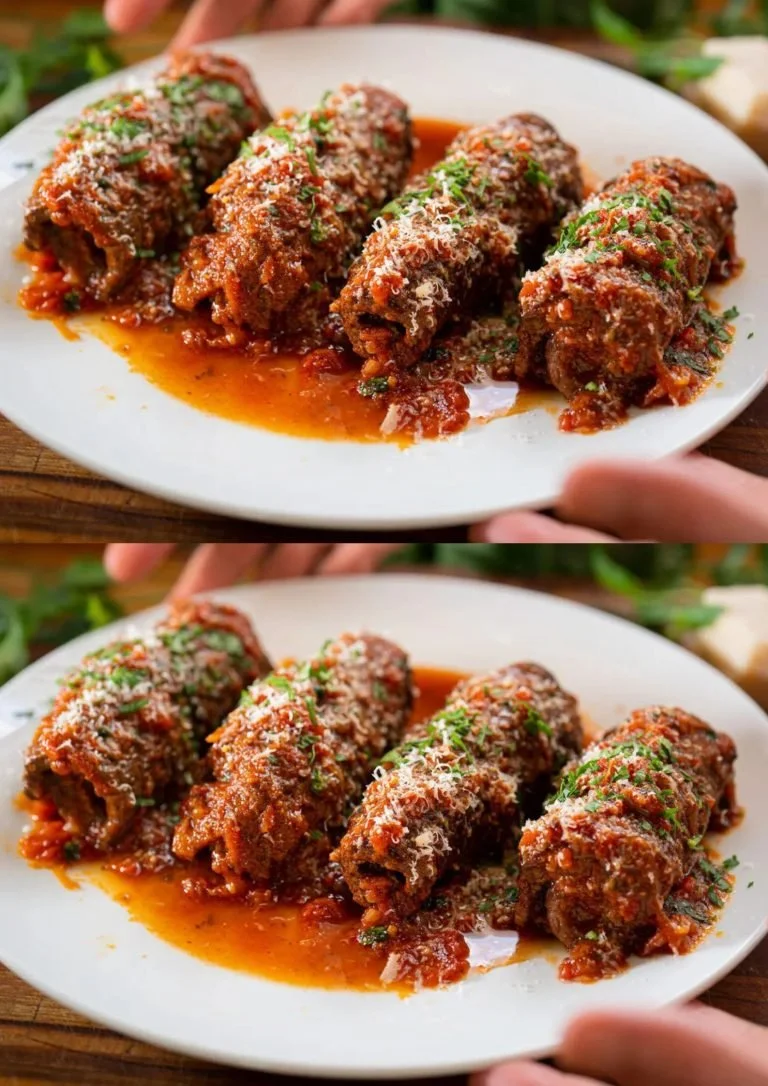 Traditionele Italiaanse rundvlees braciole in tomatensaus geserveerd