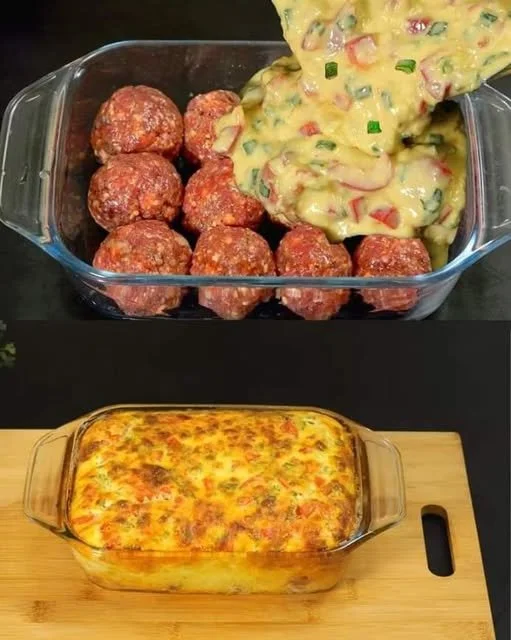 Unieke gehaktballen ovenschotel met groenten en kaas in de oven gebakken.
