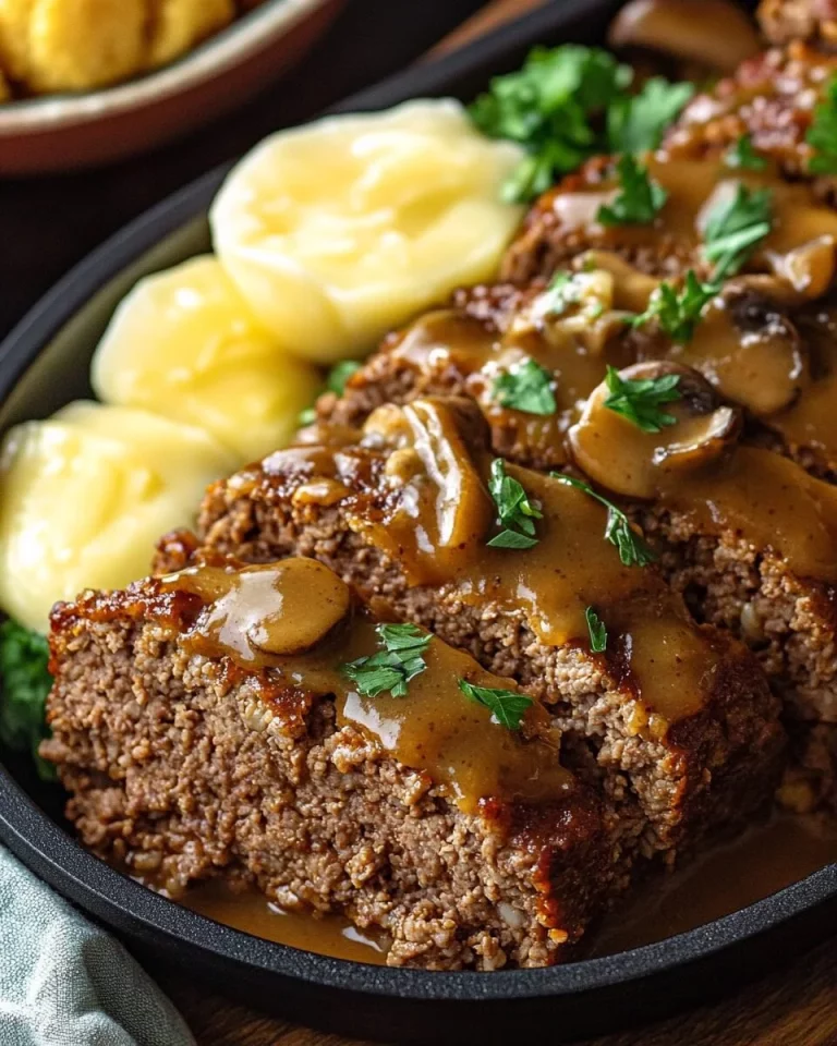 Vleesschotel met champignon saus, een smakelijke maaltijd voor elke gelegenheid.