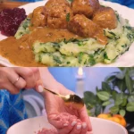 Authentieke Zweedse gehaktballetjes met romige saus en spinazie stamppot