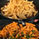 Eenpansgerecht met Tuscan-stijl gehaktpasta en verse ingrediënten.