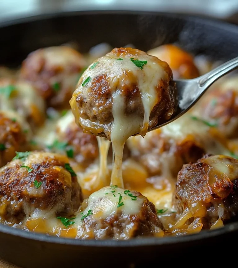 Heerlijke gehaktballen in kaassaus geserveerd met verse kruiden.