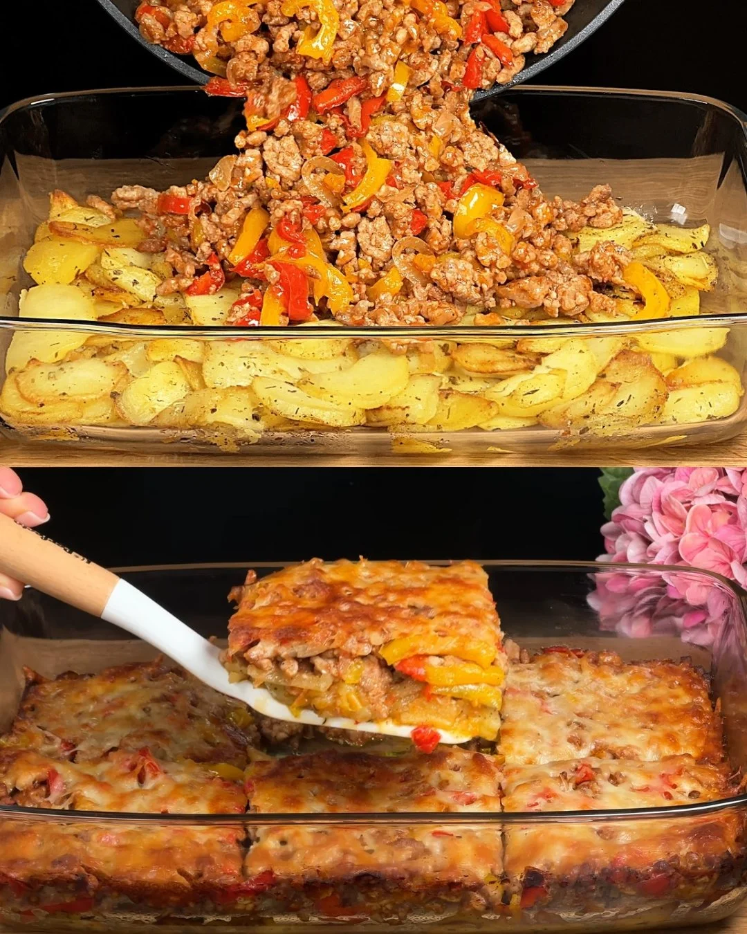 Gevulde aardappelen met gehakt en kaas, klaar om geserveerd te worden.