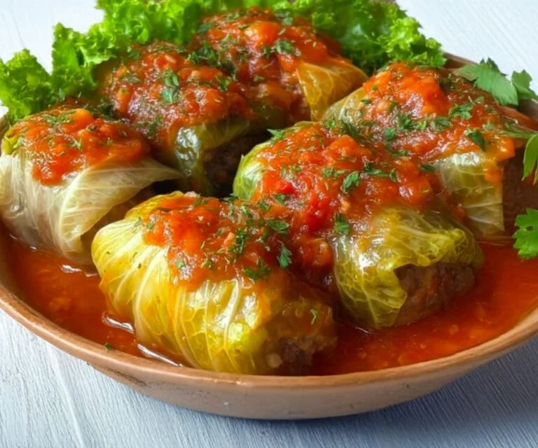 Gevulde koolbladeren geserveerd op een bord, perfect voor een gezonde maaltijd.
