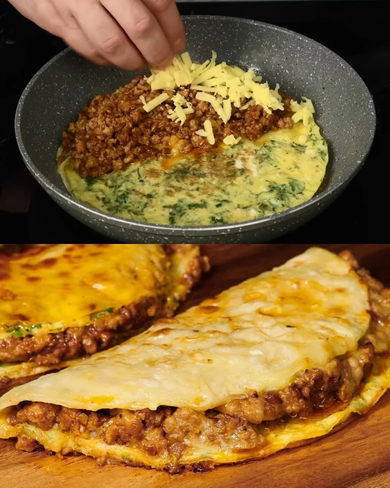 Gevulde quesadilla's met kaas, eieren en gehakt op een bord