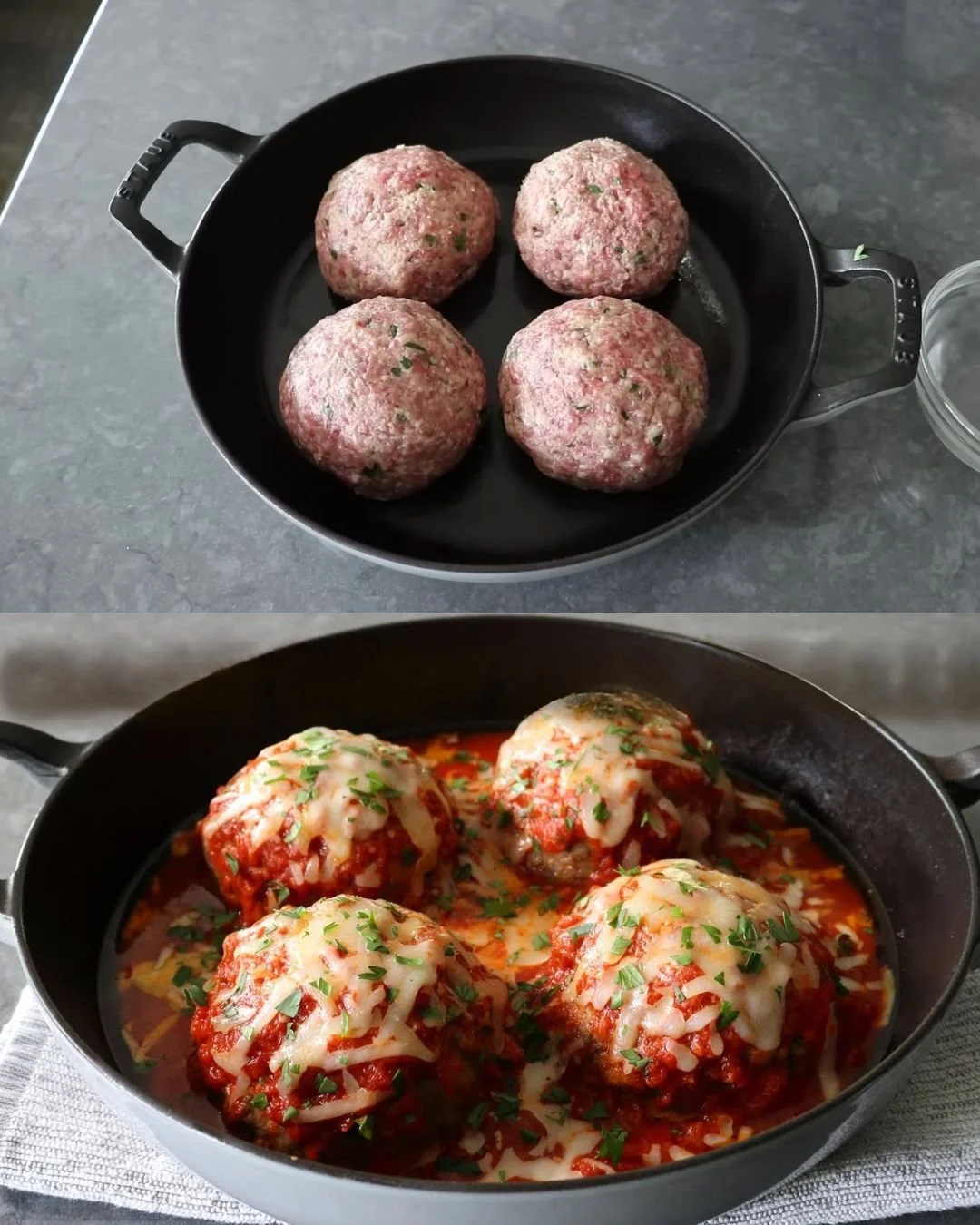 Heerlijke grote gehaktballen geserveerd met een rijke saus
