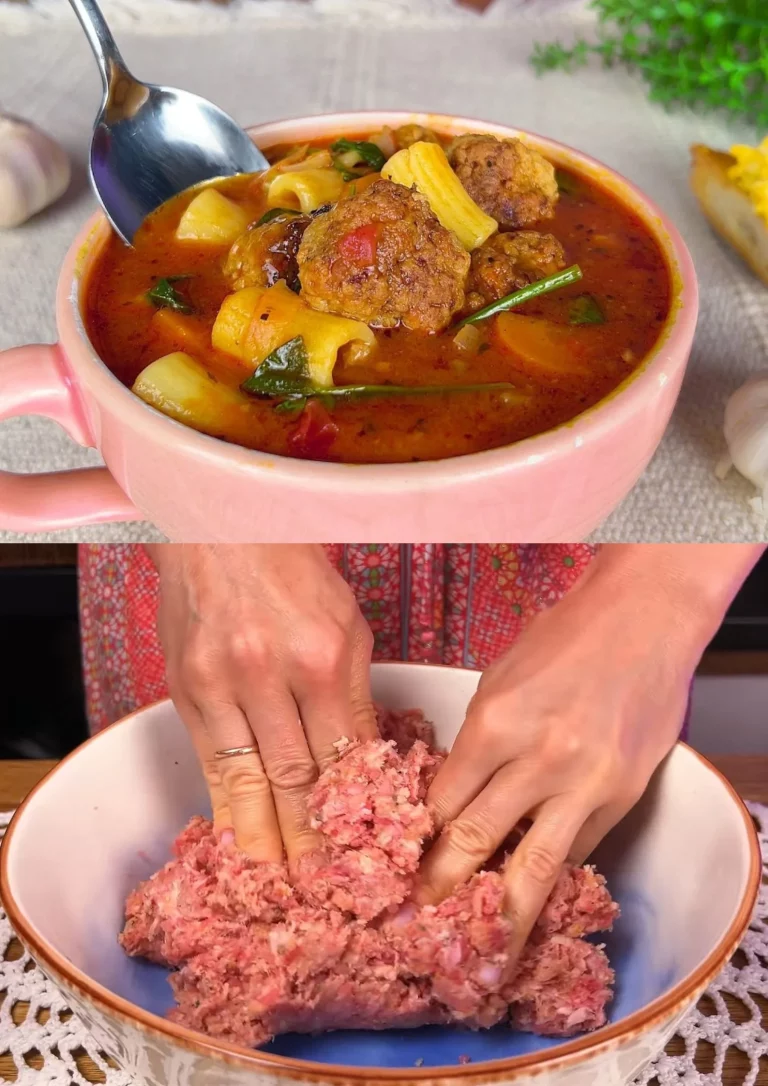 Italiaanse gehaktbalsoep met verse ingrediënten en kruiden