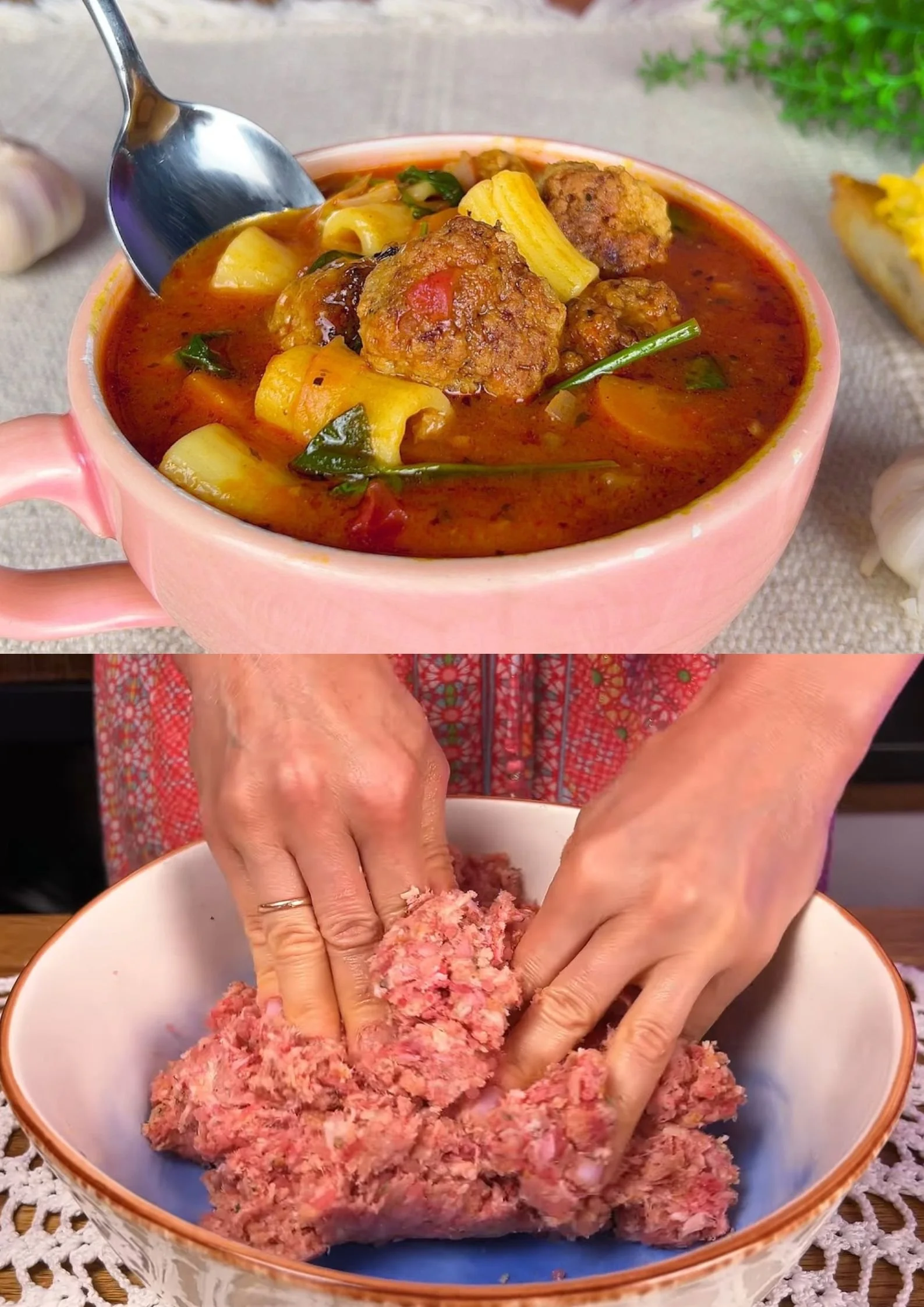 Italiaanse gehaktbalsoep met verse ingrediënten en kruiden