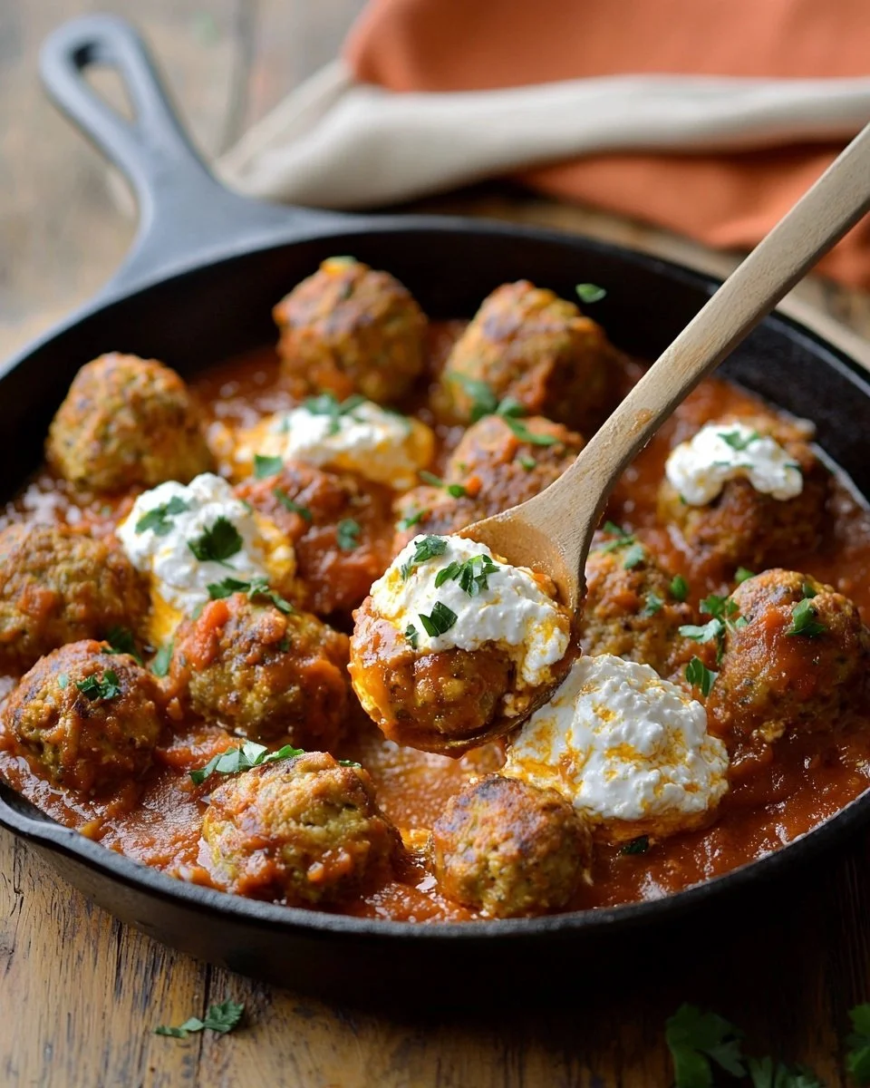 Gehaktballen met ricotta in tomatensaus