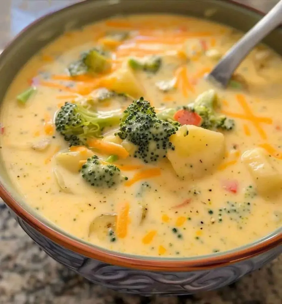 Romige broccolikaassoep met verse broccoli en kaas