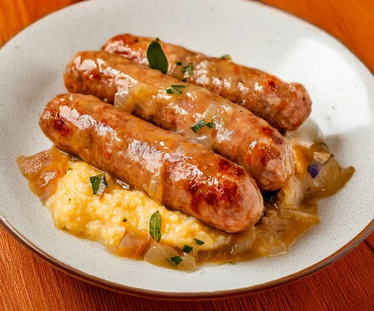 Savoy Diots met witte wijn en smeltende uien op een bord