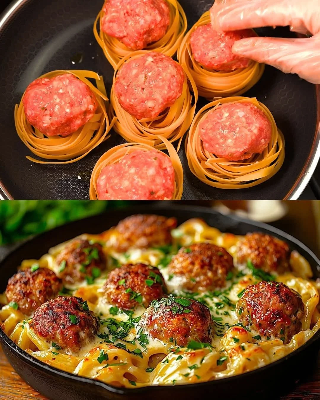 Vleesbal Tagliatelle Nesten met een smaakvolle saus en verse ingrediënten