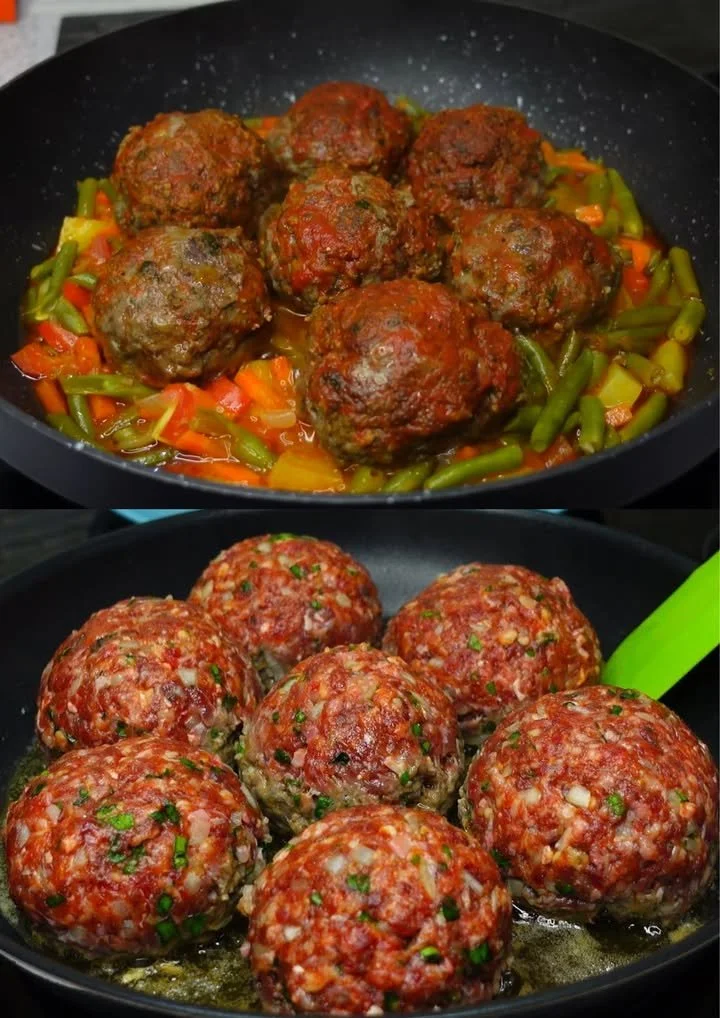 Gehakt met sperziebonen op een bord, een heerlijk en gezond gerecht.