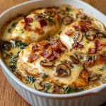 Gekruide kip geserveerd met romige spinazie en champignons in een mooie presentatie