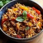 Rijst met rundvlees en paprika recept op een bord