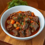 Een smakelijke runderstoofpot bereid met vers vlees en groenten.