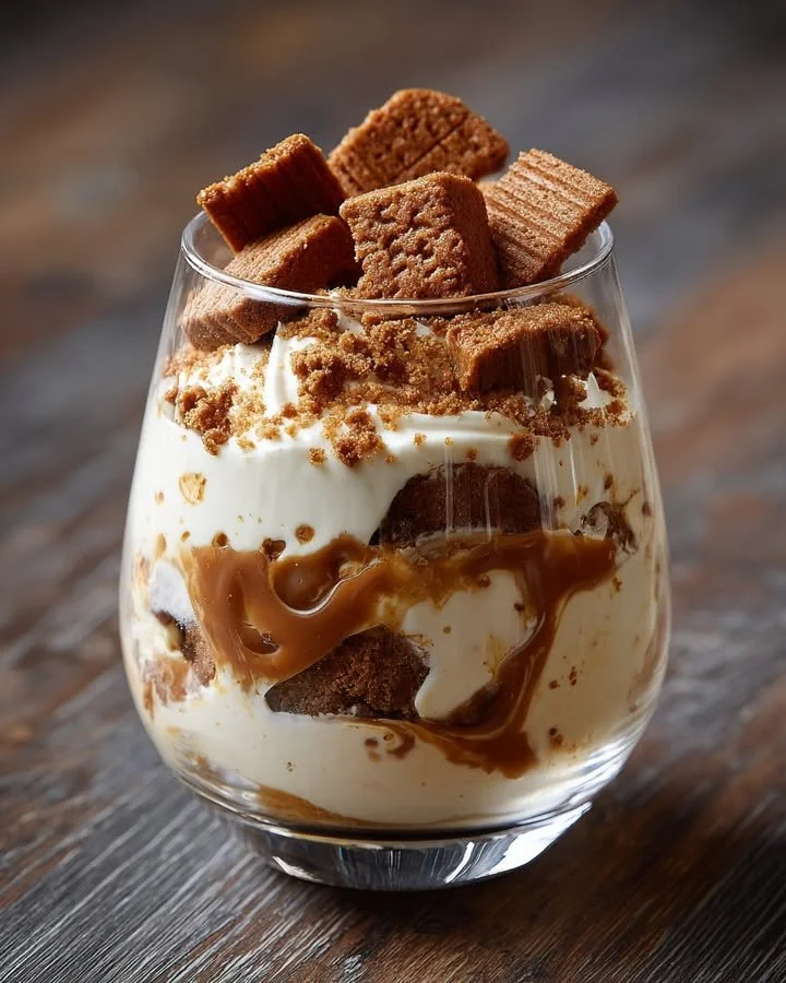 Heerlijke Speculoos Parfait in een glas, perfect als dessert.