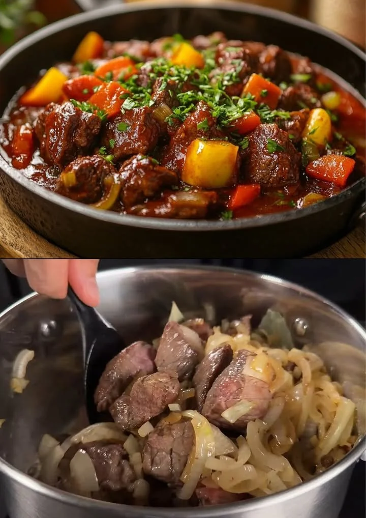 Een heerlijk geheim gerecht met rundvlees op een bord