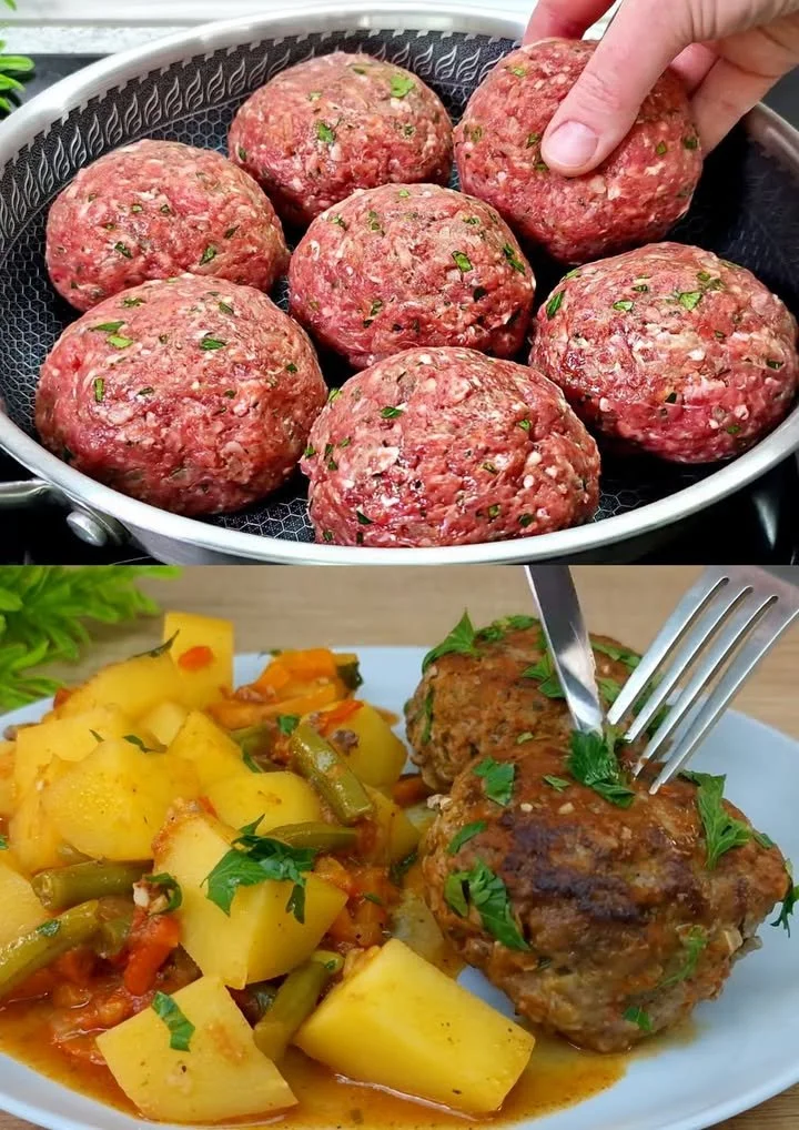 Heerlijke gehaktballen geserveerd met saus en groenten