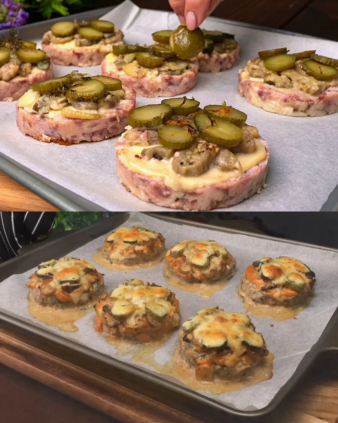 Huisgemaakte vleesbrood met champignonui smelt en frisse tuinsalade