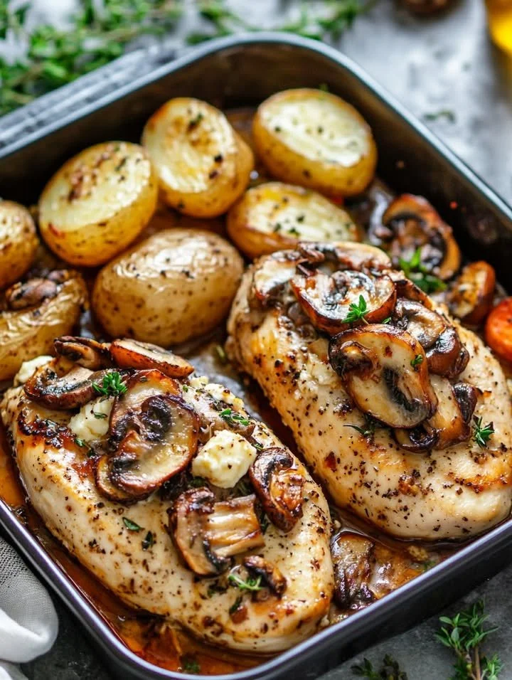 Kip gevuld met champignons en kaas, een heerlijk gerecht voor elke maaltijd.